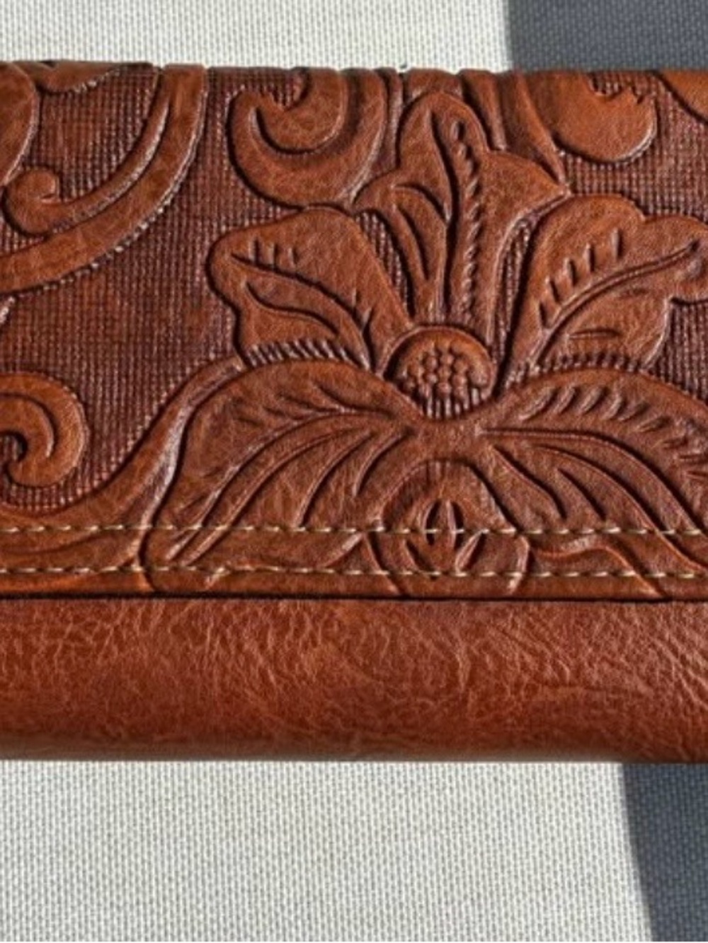 boc Embossed Floral Leather Wallet in Warm Brown